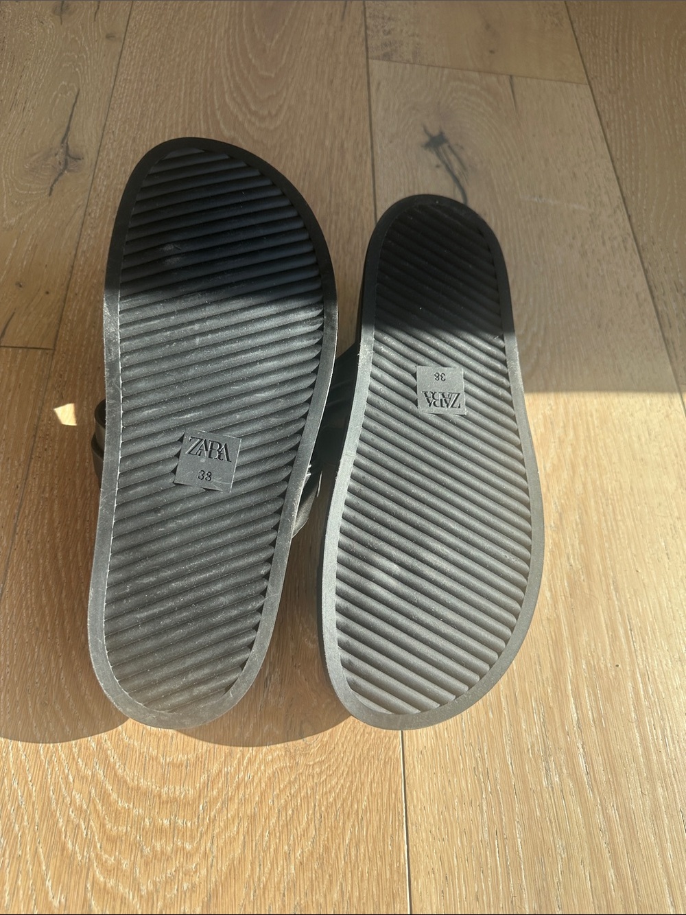 Zara Black Slide Sandals with Gold Buckles - Picture 4 of 4